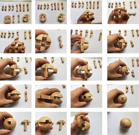 AHYUAN Handmade Wooden Puzzle Magic Ball, Brain Teasers Toy for Children and Adults (3 x 3 x 3 inch)