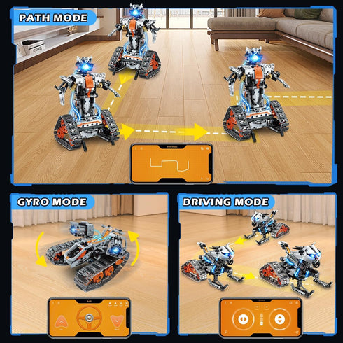 5-in-1 STEM Building Toys with LED Light, 604 PCS RC Tech Tank Robot Sleigh Gift for Kids Ages 6-12+