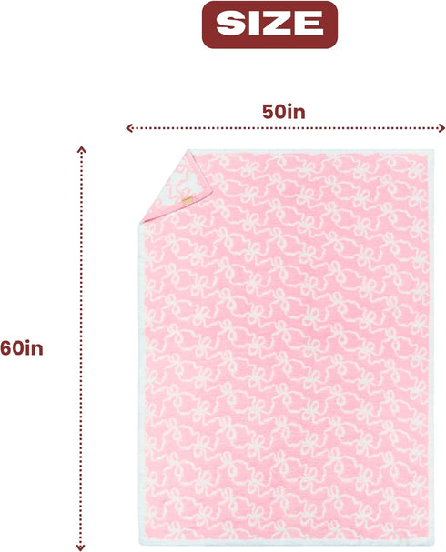Cozy 50x60 Bow Blanket Pink Bows Soft Throw Blanket Reversible Premium Fabric for Best Comfort