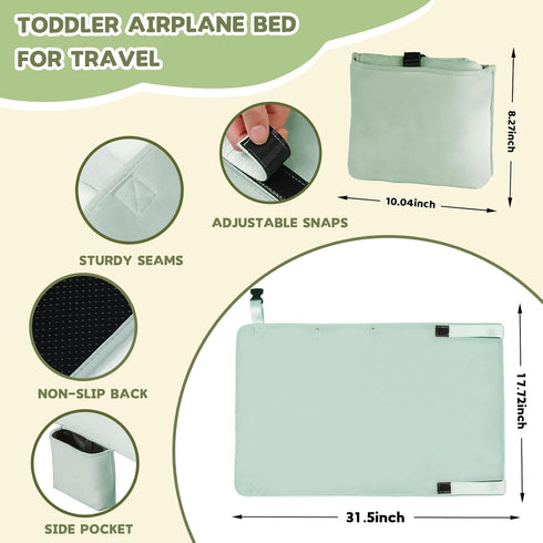 TrekBabe Toddler Airplane Bed, Airplane Seat Extender for Kids, Baby Travel Essentials, Green