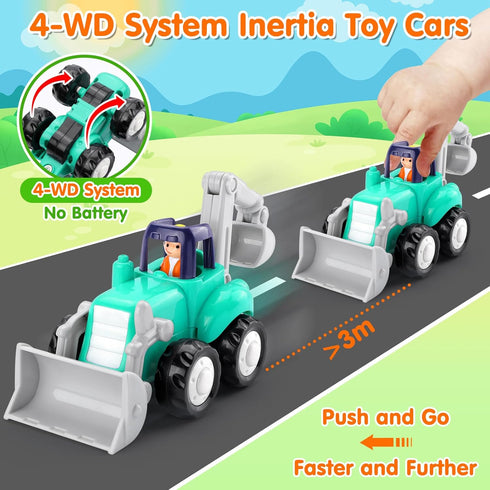 ORWINE 18 4PCS Inertia Trucks Toy Cars, Early Educational Baby Boy Toys Months, Push and Go Cars Gifts for Boys