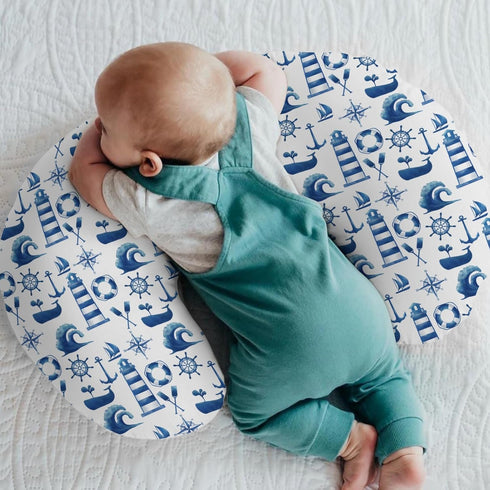 Navy White Nautical Marine Baby Nursing Pillow Covers for Boy Girl Lighthouse Compass Anchors Whale Nursing Pillowcase