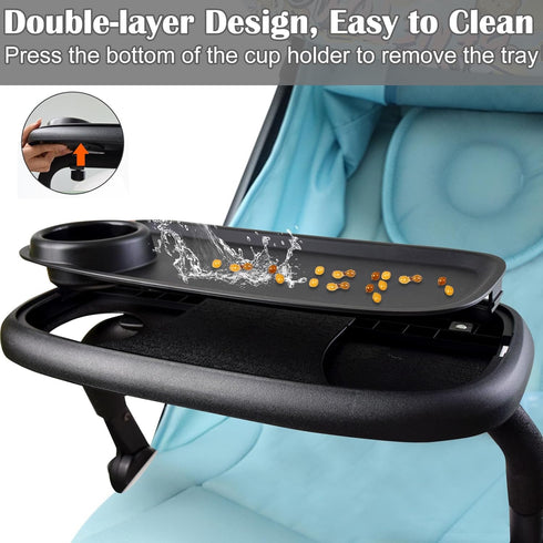 Wanateber Universal Stroller Snack Tray, Double-Layer Removable Stroller Snack Tray Attachment with Strollers Cup
