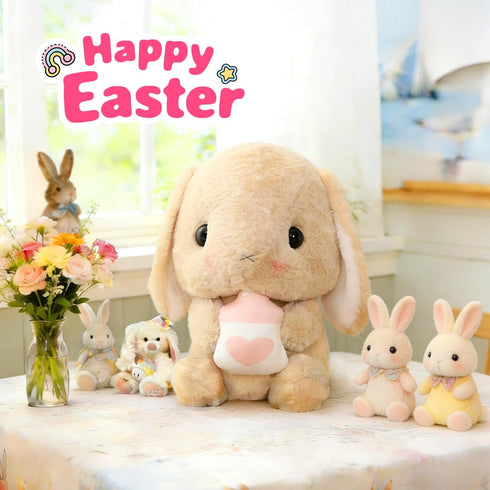 HOUPU Bottle,8.6in/22cm) Soft Toy - Sitting Lop Eared Rabbit, Easter White Rabbit Stuffed Bunny Animal with Carrot Soft