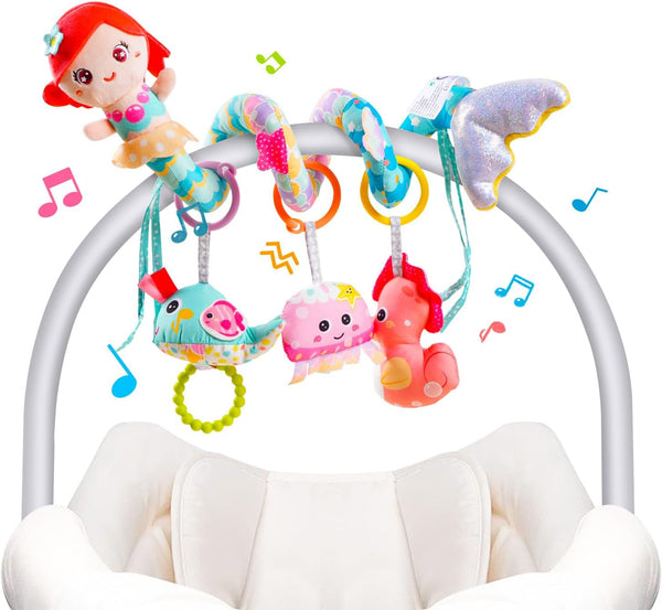 Koty Carseat Toys Hanging, Blue Mermaid Stroller Toys for Babies 0-6 Months,