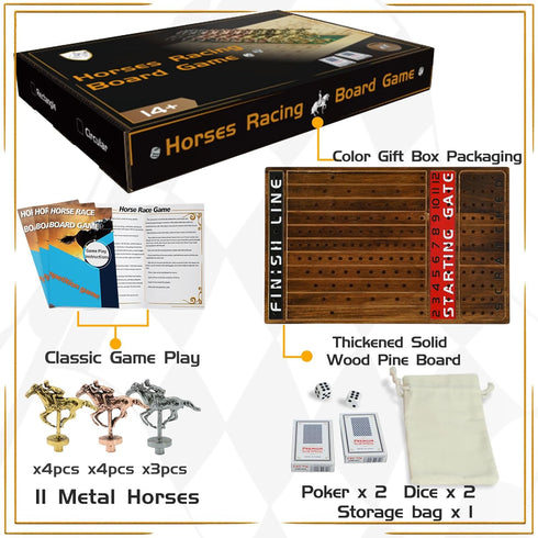 11 2 2 Jyquorp Horse Race Board Game Racing Game Thickened Solid Wood with Luxurious Durable Classic Metal Horses