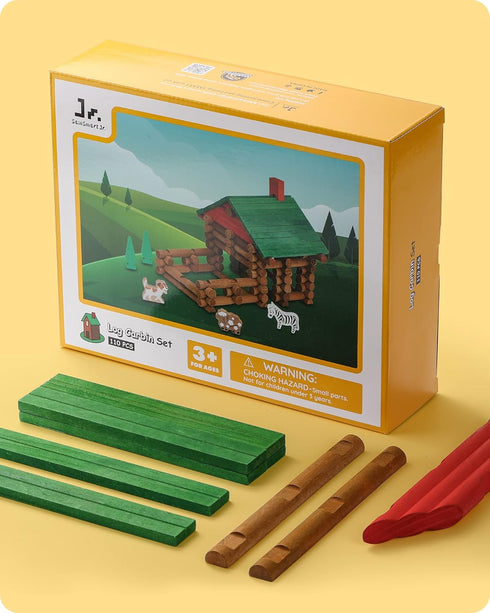 110 Set 3+ SainSmart Jr. PCS Wooden Log Cabin Building House Toy for Toddlers, Classic STEM Construction Kit