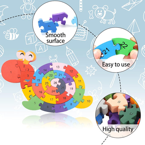 LovesTown 2 PCS Wooden Animal Puzzles - Alphabet Building Blocks for Preschool Letters and Numbers