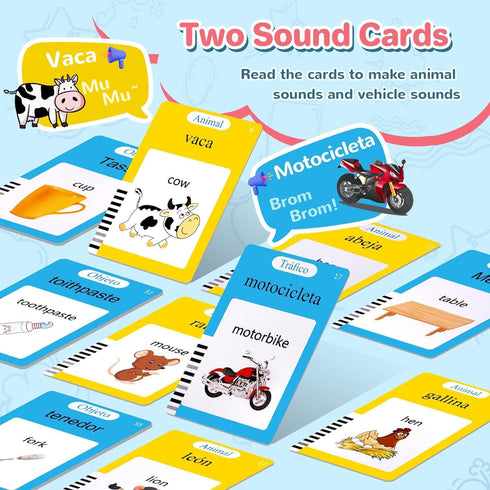 Spanish & English Talking Flash Cards for Toddler 2-6 Year Olds, Learning Montessori Toys with 224 Sight Words, Speech Therapy Toys, Children's Sensory Preschool Learning Educational Birthday Gifts