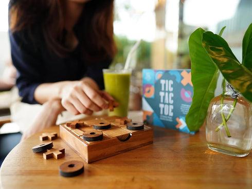 BSIRI Wooden Tic Tac Toe Game, Brain Teaser Puzzles for Adults and Kids, Unique Gifts and Coffee Table Decor