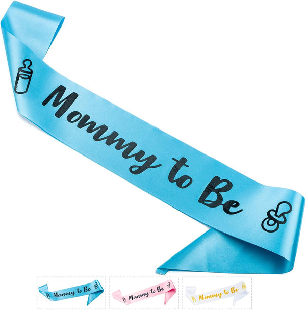 CORRURE Baby Shower Sash for Boy - 'Mommy to Be' with Blue Ribbon and Black Foil Text, Ideal for Gender Reveal