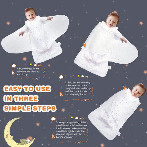 100% 3-Way 1.0 0-3 Swaddle-Blanket Baby Girl & Boy Swaddles Newborn Infant Transition Cotton Wrap Blankets, Adjustable