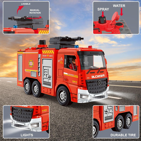 Leopmase Set, 2 2 4 Remote Control Fire Truck, RC Fire Truck Toy Firetruck with Fire Extinguisher, Dolls, Traffic