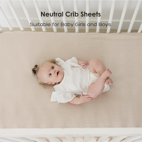 52"x28" MairMore Muslin Crib Sheets for Baby Girls and Boys, Neutral Fitted Baby Bed Sheets for Standard Crib & Toddler