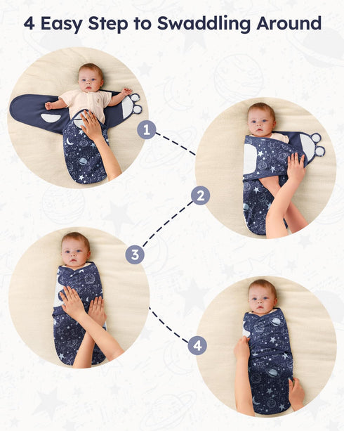 100% 3 Pack 0-3 Unnivoll Baby Swaddles for Newborns with Zipper, Cotton Newborn Swaddle Sack, Baby Swaddles Months