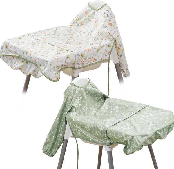 CoolaPeach 2-Pack Long Sleeve Baby Bib,Coverall Baby Bibs for Eating,Waterproof,Attaches to Highchair&Table,Ages 1