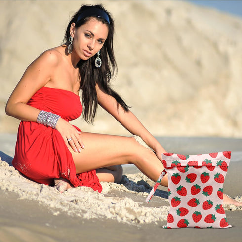 CQM Summer 12x10 Inch, Fruits Wet Bags Strawberry Waterproof Travel Laundry Bags, Reusable Wet Dry Bag for Swimsuit