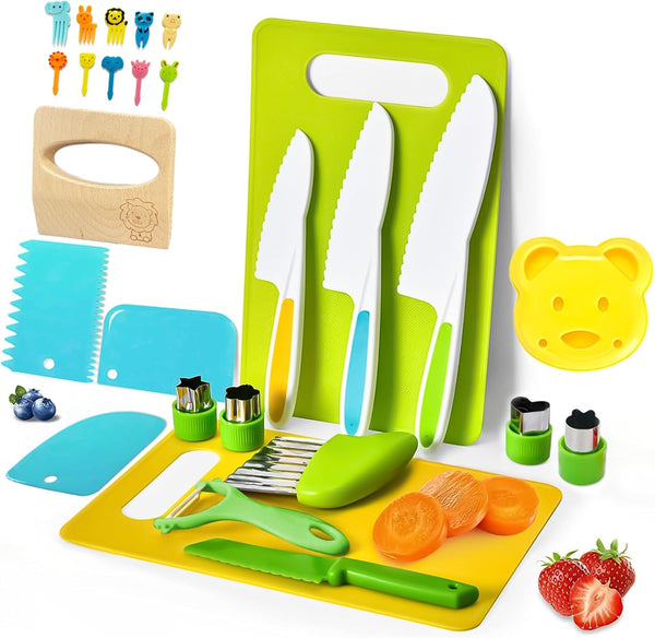 27 Pcs Montessori Kitchen Tools for Toddlers, Kids Knives for Real Cooking