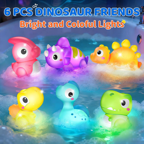 1-3, 2-4, 1 2 6 Packs Light Up Bath Toys for Kids Ages Dinosaurs Water-Activated Toys, Bathtub Toys for Toddlers Pool