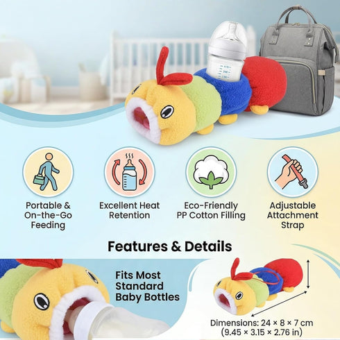HEEPDD Soft Stuffed Caterpillar Baby Bottle Cover, Thermal Insulated Feeding Pouch, Milk Bottle Warmer Bag for Infants