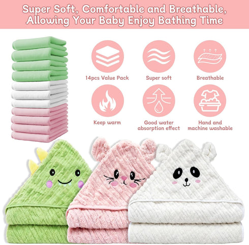 Generic 14 Set, 3 11 PCS Thicken Baby Towels PCS Soft Hooded Baby Towels & PCS Washcloths, Baby Bath Towels