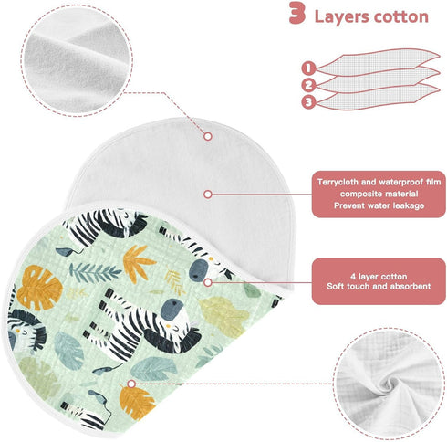 decor gift 4 Pack 22x11in Cotton Muslin Burp Cloth Breathable Funny Jungle Zebras Green Feeding Cloth for Unisex
