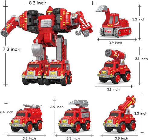 5 1 Funny Boo Transforming Robot Toys for Boys Metal Fire Rescue Vehicle Deformation Toy in Educational STEM Toys