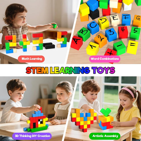 56PCS 3+ (1IN) Annexfun Magnetic Blocks for Toddlers,Magnetic Building Blocks Cubes,Montessori Preschool STEM Sensory