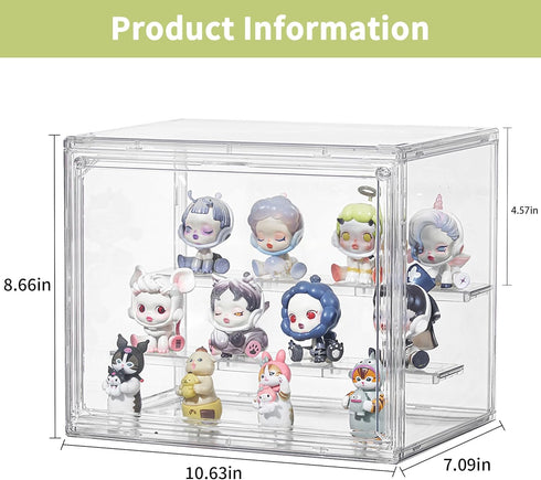 Case,2 Pack 3 2 Clear Acrylic Display Tier Adjustable Display Box Stand with Movable Plates, Small Showcase Magnetic