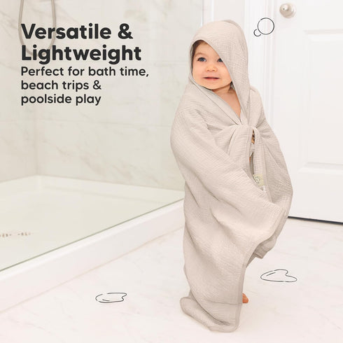 2-Pack, 35x35 KeaBabies Muslin Hooded Baby Towels for Newborn Girls, Boys - Organic Cotton Baby Bath Towels Hooded