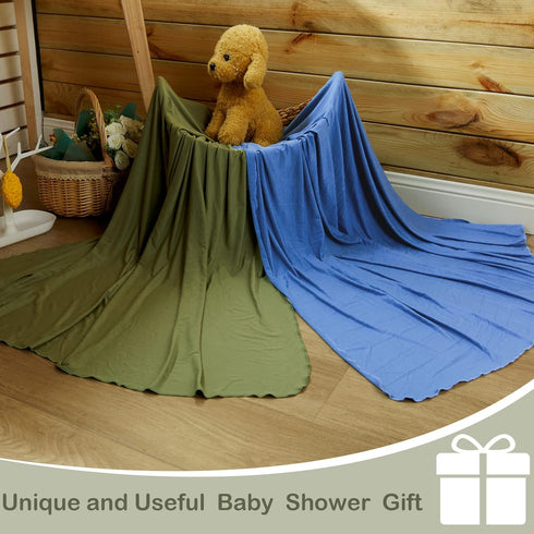 2 Set 47" 47" JaGely Pcs Stretchy Baby Swaddle Blankets Extra Soft x Baby Newborn Swaddle Blanket and Hat(Blue, Army