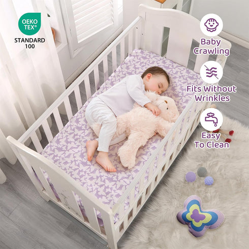 Set 3 Set, Set Wowelife Crib Bedding for Girls, Pieces Floral Butterfly Baby Girl Bedding Include Crib Comforter Fitted