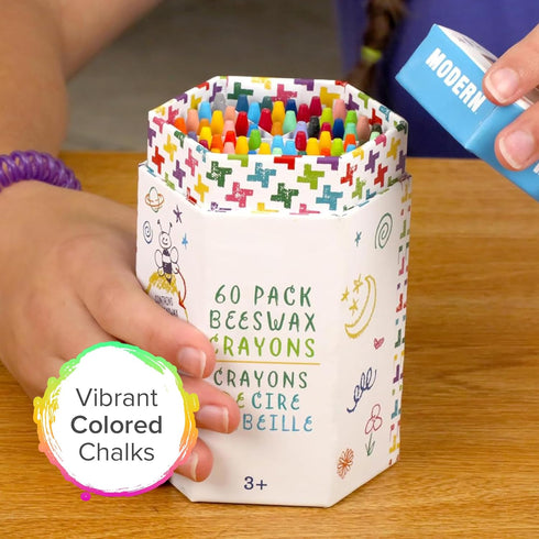 (60 3+) Kid Made Modern Beeswax Crayons for Toddlers & Kids Pieces) - Coloring Non Toxic Crayons with Case & Built