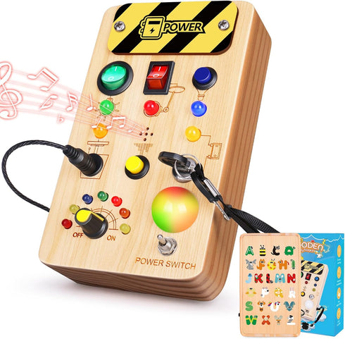 TINTECUSA Busy Board Montessori Toys for Toddler, Wooden Sensory Board Switch Toy