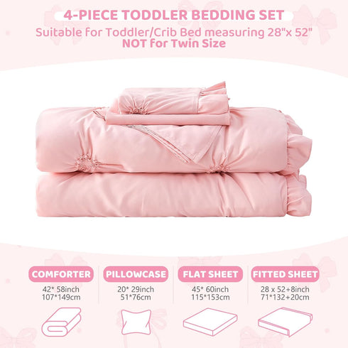 Set Set, 4 Wowelife Princess Toddler Bedding for Girls, Boho Toddler Bed Pieces Ruffles Jacquard Embroidery Toddler