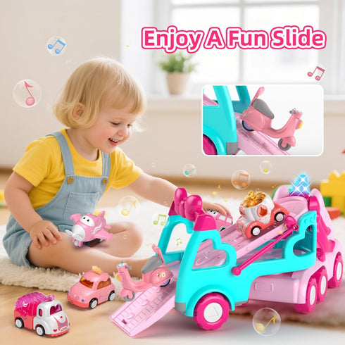 7 1 1 2 3 6 1 2 2+ newcrave in Carrier Truck Cars Toys for Year Old Girls, Toddlers Girl Toy with Mini Cars, Princess