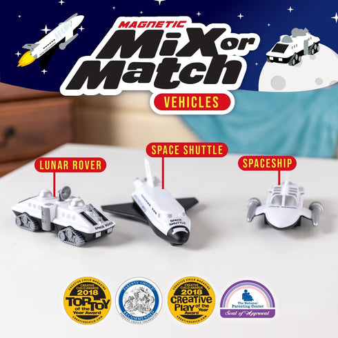 POPULAR PLAYTHINGS Magnetic Mix or Match Vehicles, Space, White, Standard