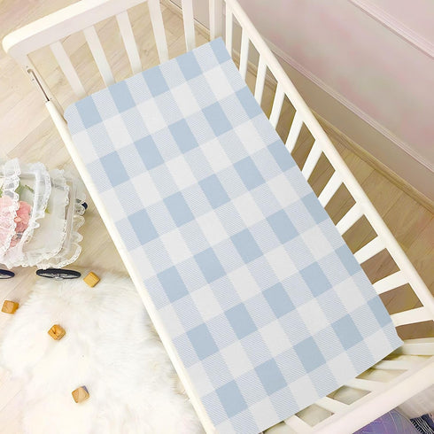 Cozy 27 39 inch Kigai Light Blue Crib Sheet for Boys Girls Gingham Baby Sheets Jersey Knit Fitted Crib Sheet