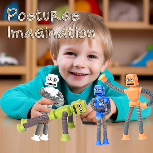 4PCS Telescopic Robot Suction Cup Toy, Shape Changing Tube Fidget Toys, Travel Gift for Kids