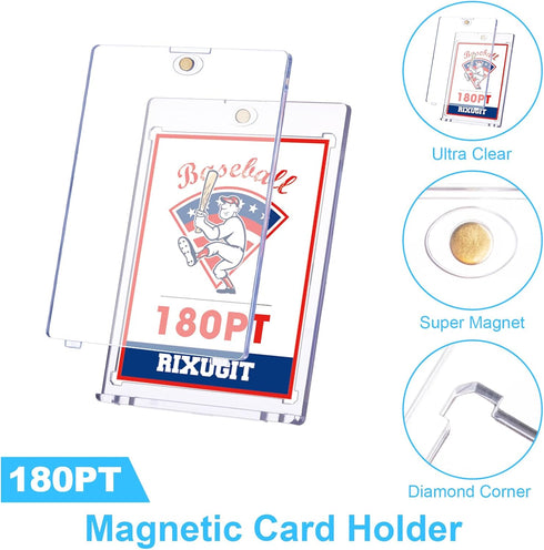 RIXUGIT 20-Pack 180pt Magnetic Card Holder for Trading-Cards - Clear Trading Card Sleeves, Magnetic Card Case
