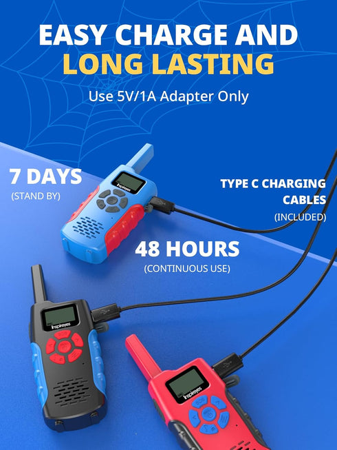 Inspireyes 3 Pack, 3-12, 2 Walkie Talkies for Kids, Rechargeable Long Range Kids Toys for Boys Girls Ages Way Radio