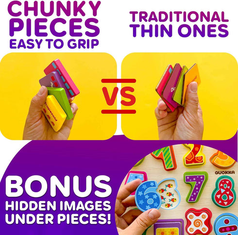 1-3 6XSET 2-4 3-5 QUOKKA Wooden Puzzles for Toddlers Chunky Toddler Puzzles Ages Learning Animals Numbers Alphabet