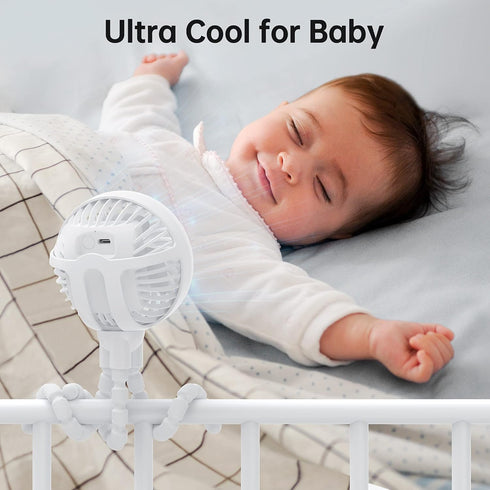 GUSGU Clip-On Stroller Fan for Baby, Mini Portable Fan with Flexible Tripod & Rechargeable Battery, Handheld Travel Fan