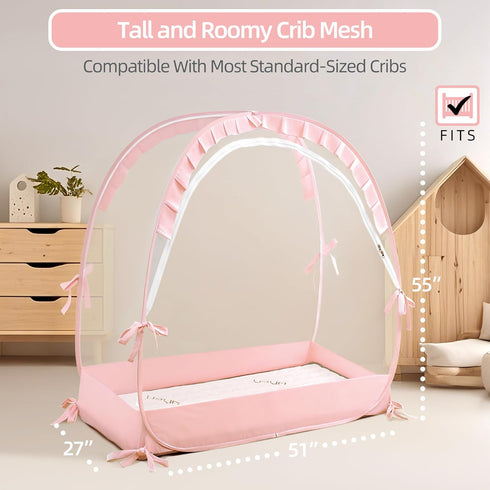 55" 27" 51" Lazyzzzz Crib Tent - Pop Up Crib Canopy with Double Zipper Self-Locked, Mosquito Net Mesh Crib Net to Keep