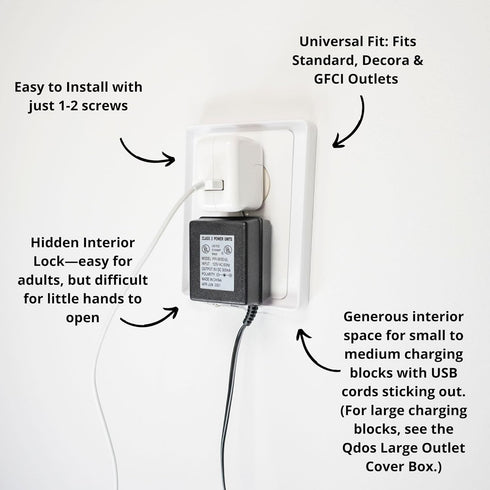 Qdos Safety Medium Outlet Cover Box for Baby Proofing, Secure Hidden Lock, Easy Install, 1 Pack.