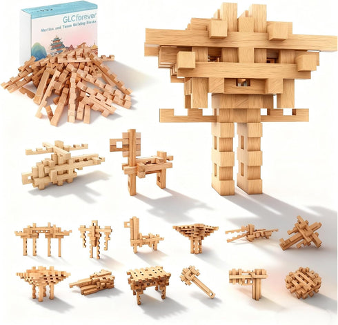 GLCforever 15 in 1 STEM Wooden Building Blocks -15+ Shapes, 3D Puzzle, Logic