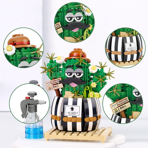 MEIEST Mini Bulbous Cactus Building Blocks Set, Creative DIY Unique Home Decoration, Artificial Flowers Plant