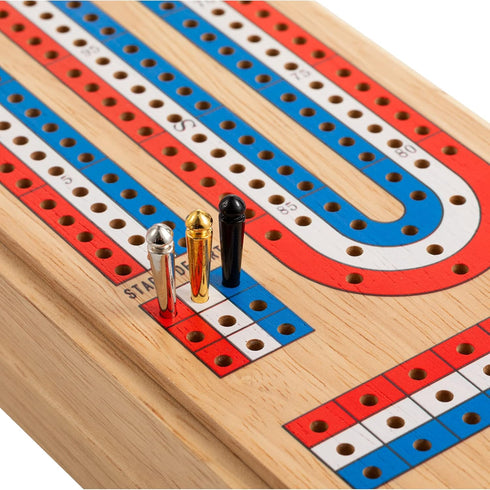 Set 3 9 2 Cribbage Board Game with Large Storage Area, Solid Wood Track Cribbage Board, Metal Pegs, Playing Cards