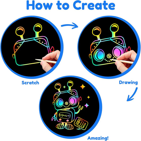 ZMLM Scratch Art for Kids, 60 Rainbow Scratch Paper Art Supplies Kits for Birthday Gift and Crafts
