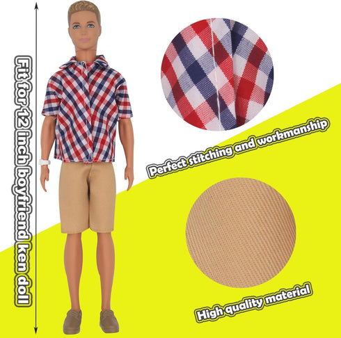 32Pcs Doll Clothes and Accessories - 12 Inch Boy Dolls, 20 Different Wear Clothes, 4 Pairs of Shoes, Glasses, Earphones